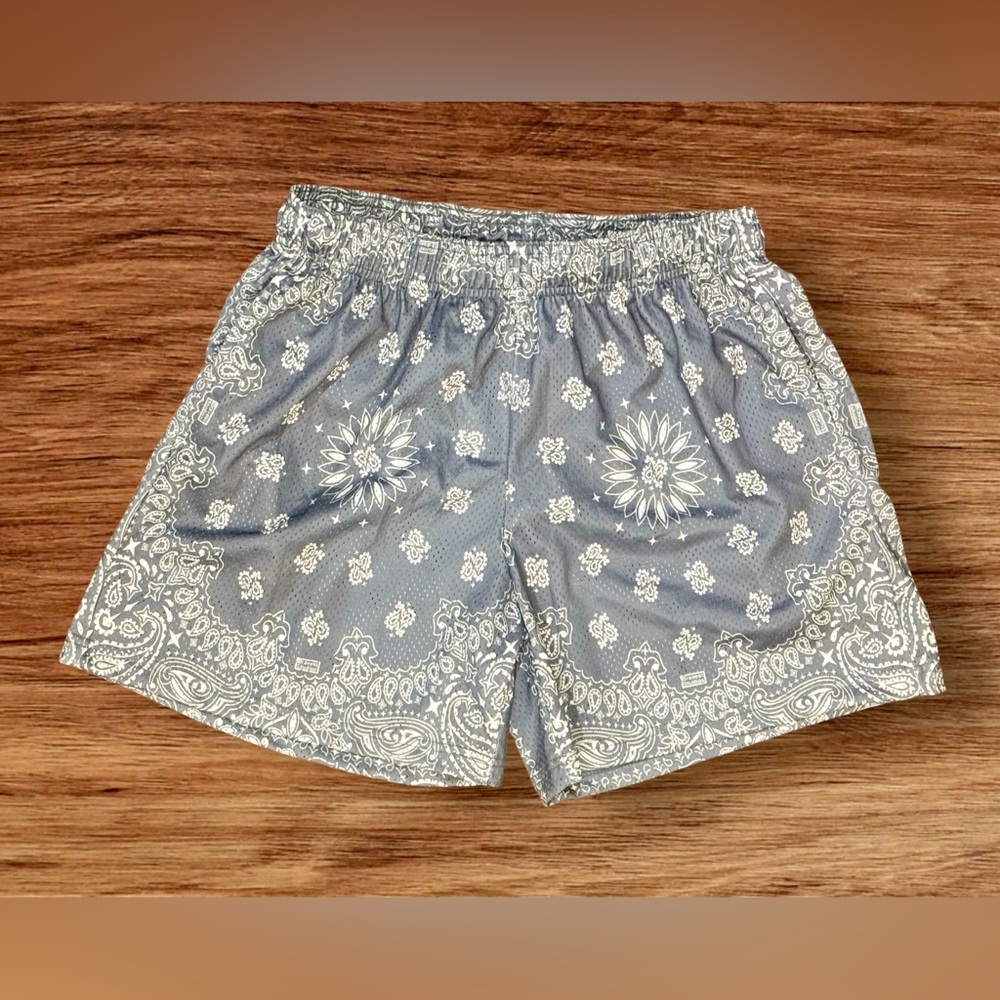 Bravest Studios Gray/light blue Paisley Mesh Shorts (Size Large) New Without Tag